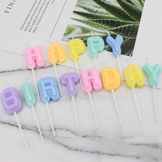 เทียนปักเค้ก เทียนวันเกิด 13 อักษร HAPPY BIRTHDAY สีพาสเทล น่ารักสดใส