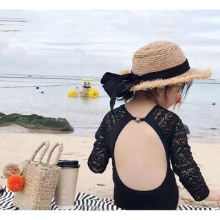 NANA💕พร้อมส่ง💕202ชุดว่ายน้ำเด็กผู้หญิง เด็กใหม่ฤดูร้อนเจ้าหญิงชุดว่ายน้ำเด็กลูกไม้สีดำวันพีช ชุดว่ายน้ำเด็กแขนยาวเด็กผ