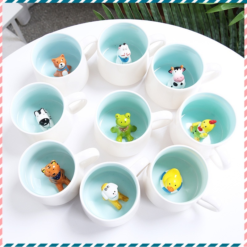 แก้วกาแฟเซรามิค กันรั่ว กันลวก ลายการ์ตูน 3D พร้อมช้อน 400 มล. แบบพกพา ทนอุณหภูมิสูง