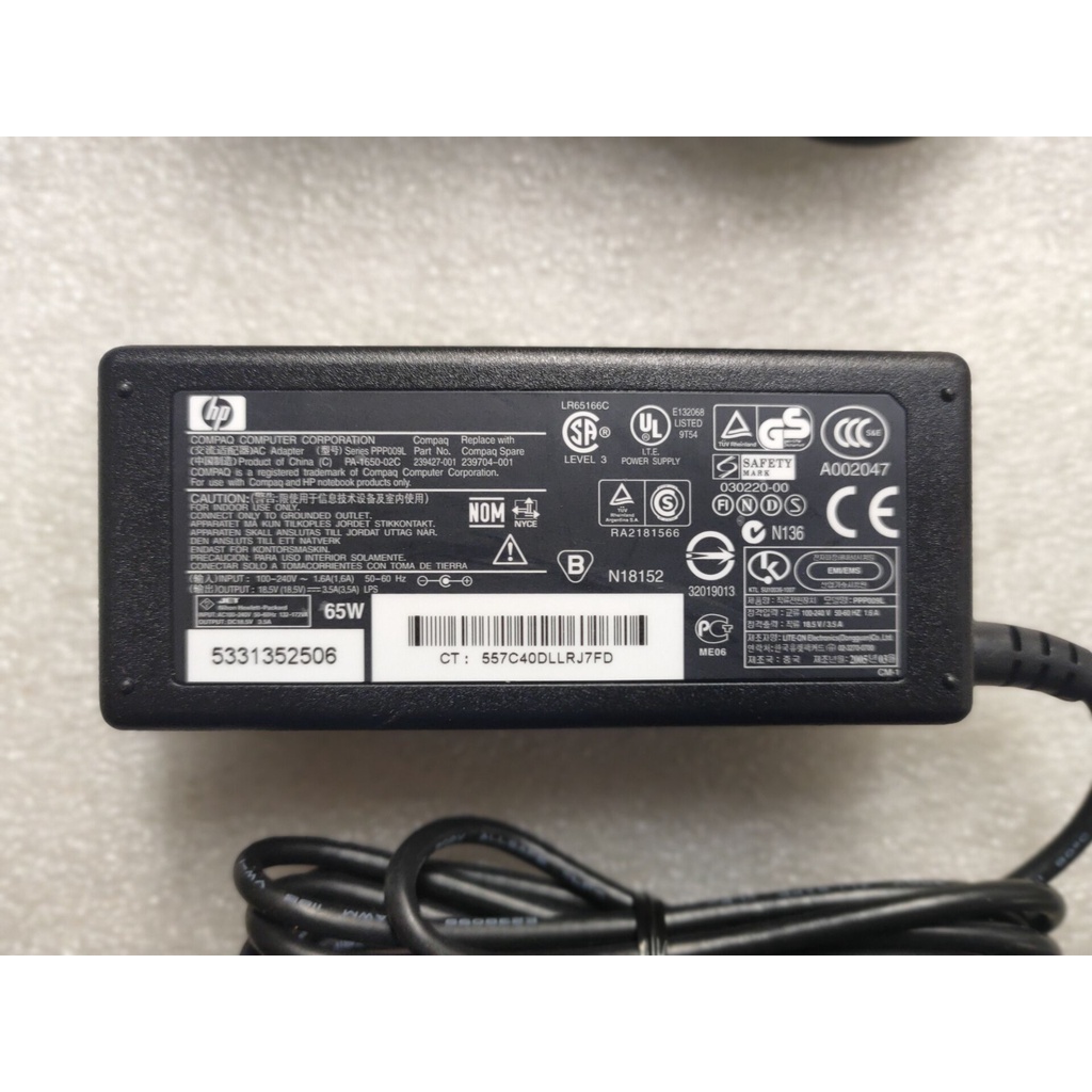 HP0 โน้ตบุ๊ค 18.5v3.5a แล็ปท็อป PPP009H/L/D ชาร์จแหล่งอะแดปเตอร์ hp540
