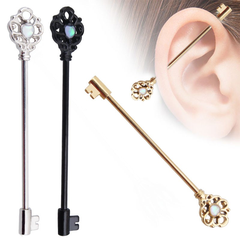 Alisouy 1 PC Key สไตล์หูอุตสาหกรรม Barbell เจาะ Scaffold โอปอลบาร์ Barbell เจาะกระดูกอ่อน Eearring Body เครื่องประดับ