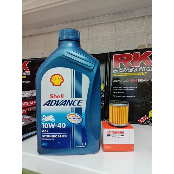 ชุดน้ำมันเครื่อง + กรอง  R15 / Mslaz /Mt15 / Exciter / XSR155  น้ำมันเครื่องเชลล์ AX7 + กรอง