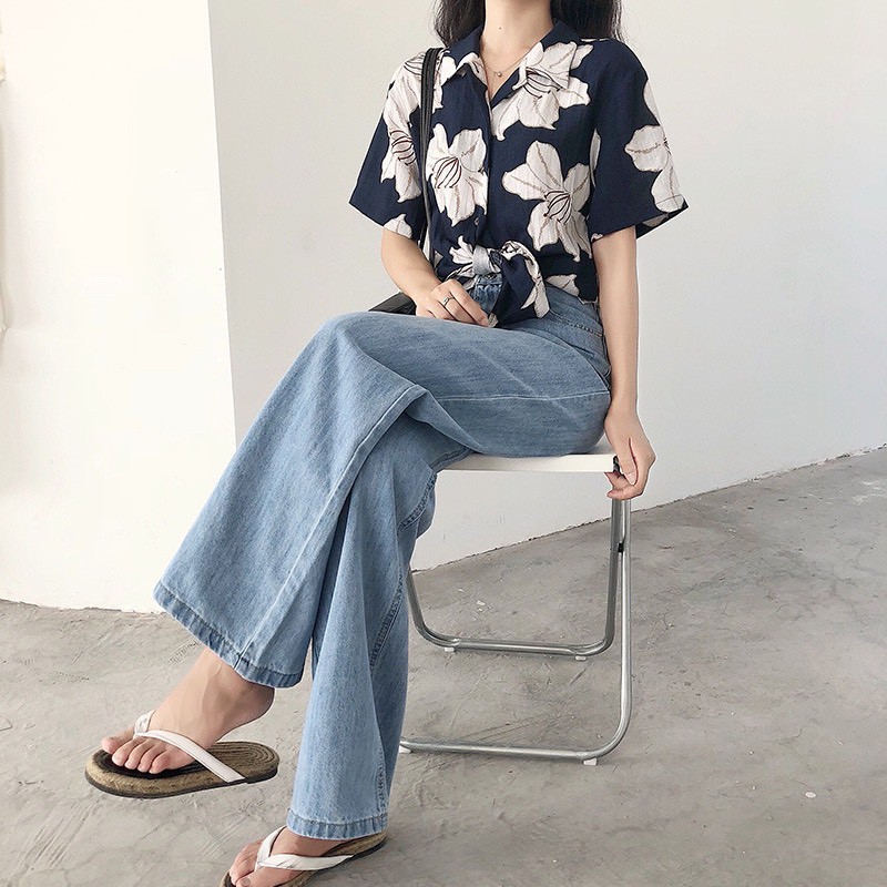 ผ้ายืด Girl's jean กางเกงยีนส์ผู้หญิงแฟชั่น เอวสูง ทรงตรง  สีฟ้า คุณภาพดีกว่าราคา