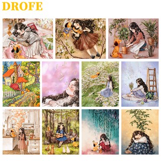 Drofe 【40X50 ซม.】ภาพวาดผ้าใบรูปดอกไม้แฮนด์เมดสําหรับตกแต่งผนัง