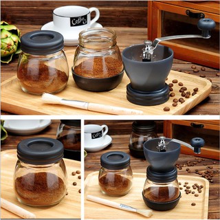 Coffee Grinder เครื่องบดกาแฟ เครื่องบดกาแฟมือหมุน ปรับความละเอียดได้ ที่บดกาแฟ แถมแปรง กระปุกเก็บกาแฟ บด เมล็ด กาแฟ