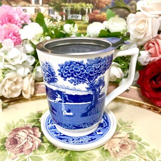 Spode Blue Italian Tisaniere มักพร้อมที่กรอง