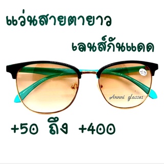 💢แว่นสายตายาว พร้อมเลนส์กันแดด💢 ทรงClueMaster โทนดำตัดเขียว แข็งแรงทนทานแถมถุงผ้าพร้อมผ้าเช็ดเลนส์ ค่าสายตา +50 ถึง +400