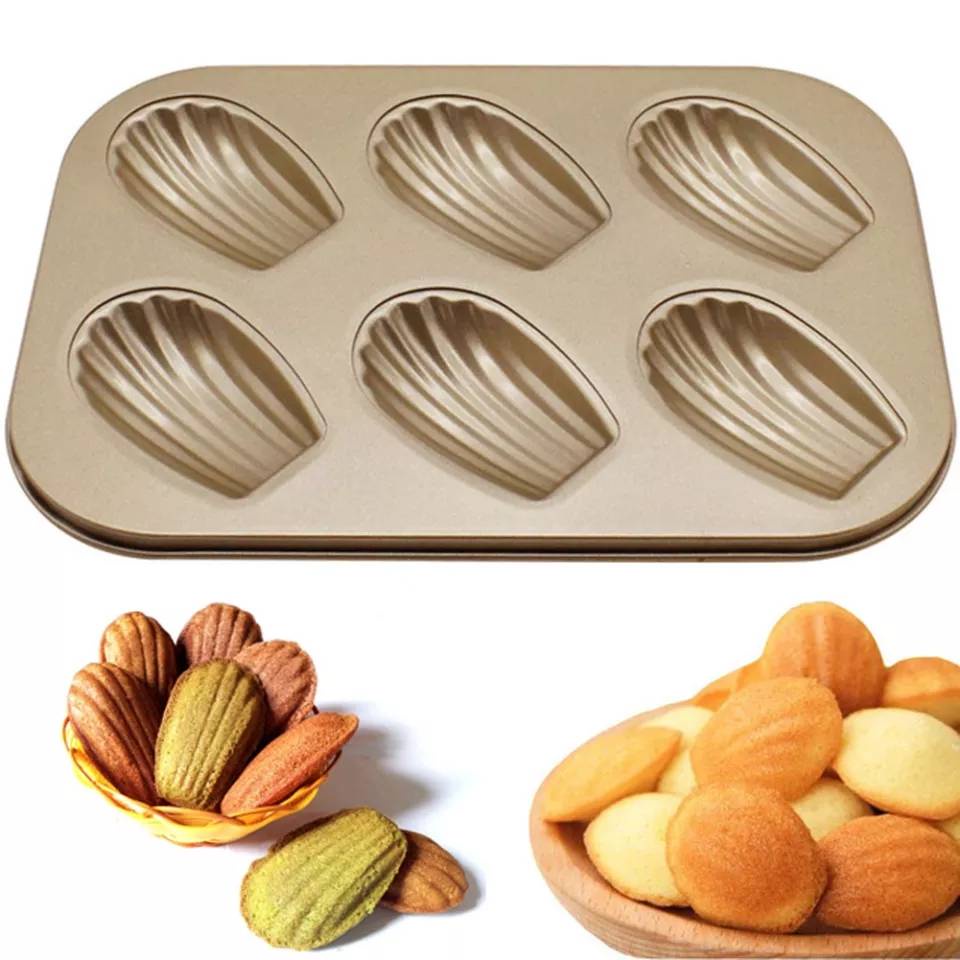 ถาดอบขนม พิมพ์ขนม madeleine มาเดอลีน 6/12 หลุม เคลือบ Non-stick ลายหอย สีทอง - รูปที่ 2
