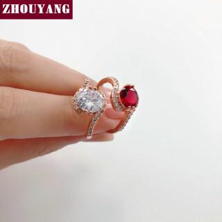 ZHOUYANG แหวนแต่งงานสำหรับผู้หญิงคลาสสิกสดใส 8mm ล้าง / สีแด…