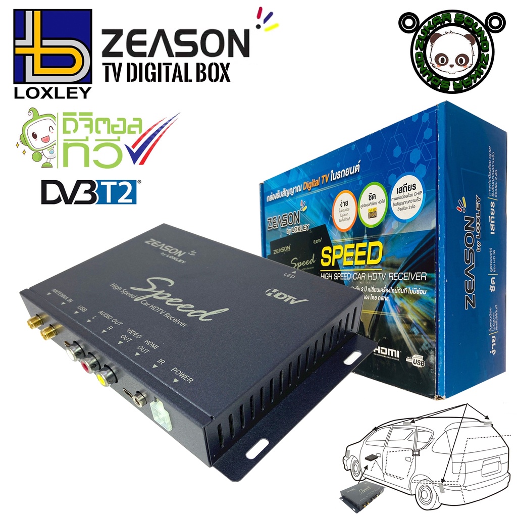กล่องทีวีดิจิตอลติดรถยนต์ DVB-T2 LOXLEY รุ่น ZEASON SPEED 2เสา ดูทีวีผ่านจอหน้ารถ จอทีวีเพดานชัดมาก ใช้ในรถยนต์ รถตู้