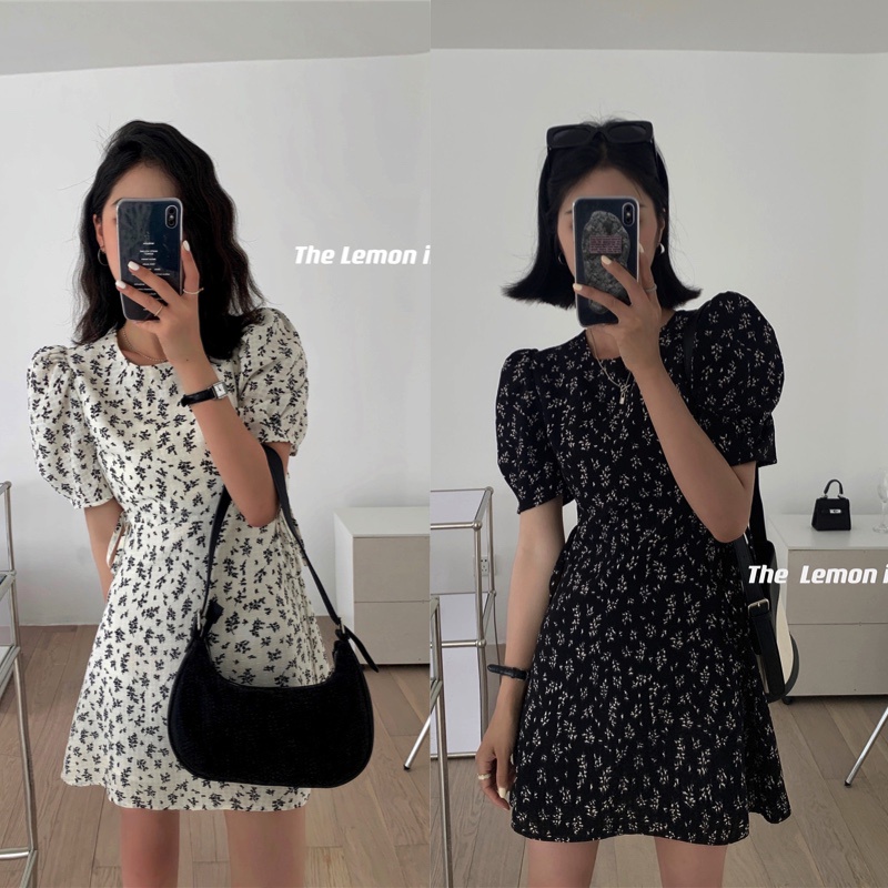 พร้อมส่ง 🍪🍩🍿 flora black&white dress C3251 มินิเดรสสั้น มินิเดรสสั้นลายดอกเว้าเอว มีไซส์ S M
