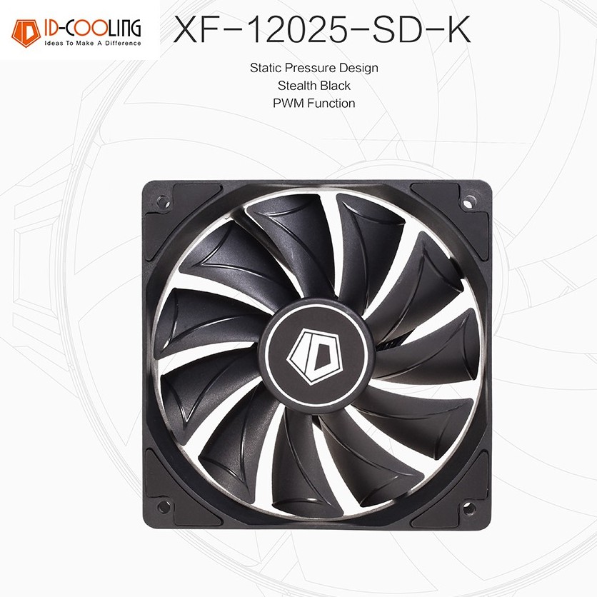 พัดลมเคส ID COOLING XF-12025-SD Black & White Standard 120mm. 4pin PWM 1800RPM