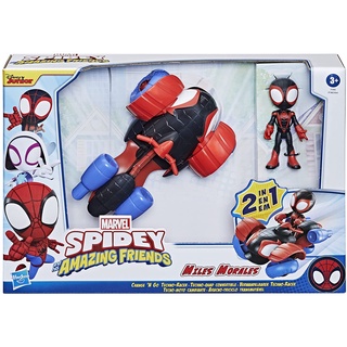 Marvel Spidey and His Amazing Friends Change N Go Techno-Racer Vehicle and Miles Morales: Spider-Man 4-inch Action Figureฟิกเกอร์ Marvel Spidey and His Amazing Friends Change N Go Techno-Racer Vehicle and Miles Morales: Spider-Man ขนาด 4 นิ้ว ของเล่นสํา