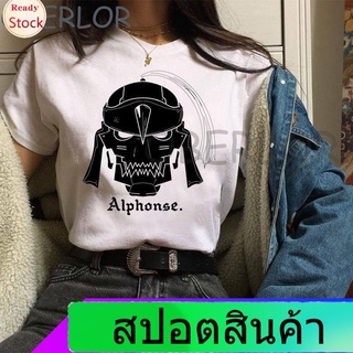 Illicit เสื้อยืดแขนสั้น T-shirtHarajuku สีขาว Anime T เสื้อ Tops Plus ขนาดความงามเสื้อผ้า Casual Fullmetal Alchemist Alp