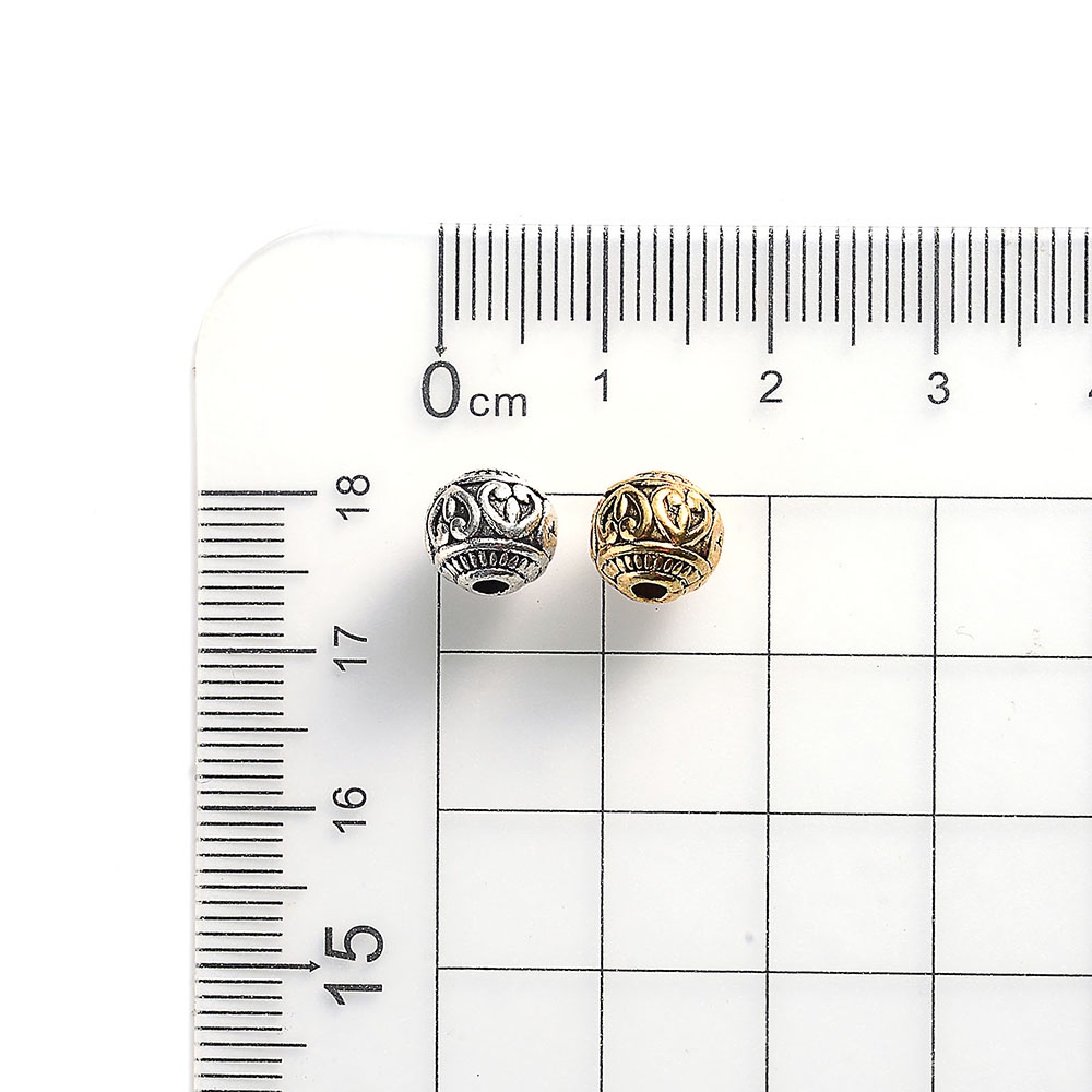 ลูกปัดโลหะทิเบต ทรงกลม หลวม สไตล์โบราณ สีเงิน ขนาด 8 มม. สําหรับทําเครื่องประดับ สร้อยข้อมือ DIY จํานวน 10 ชิ้น - รูปที่ 5