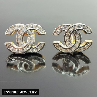 Inspire Jewelry (NN),ต่างหูCN ฝังเพชร งานจิวเวลลี่ หุ้มทองแท้ 100% 24K สวยหรู ขนาด 1.2 CM (พิเศษ สำหรับผิวแพ้ง่ายมาก)