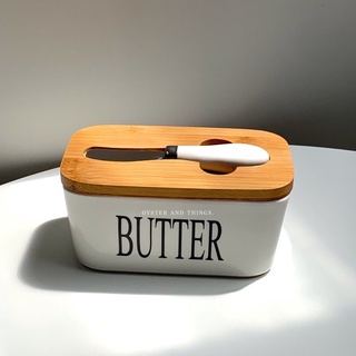 กล่องเก็บเนยฝาไม้พร้อมมีดทาเนย | butter storage with wood lid | Oyster and Things.