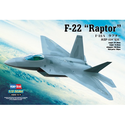 พลาสติก โมเดล ประกอบ HOBBYBOSS สเกล 1/72 F-22A Raptor (80210)