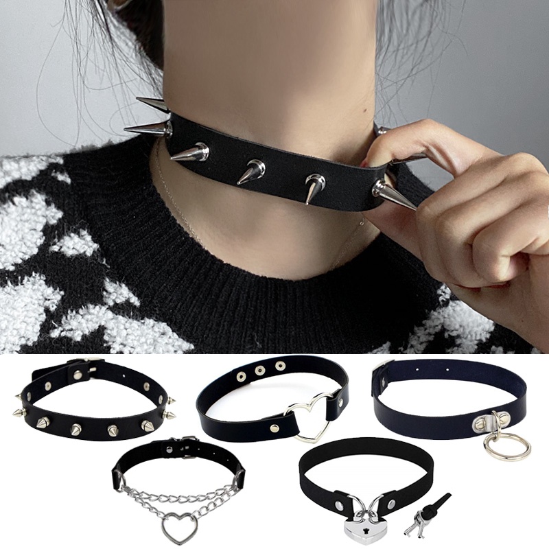 Gothic Punk หนัง Choker สร้อยคอผู้หญิงสาวคลาสสิก Rivet Heart Cross สร้อยคอเครื่องประดับของขวัญ