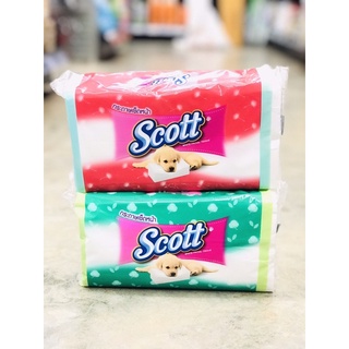 ใหม่!! กระดาษทิชชูScott แพ๊คคู่สีแดง1ห่อ+สีเขียว1ห่อ รวม240แผ่น