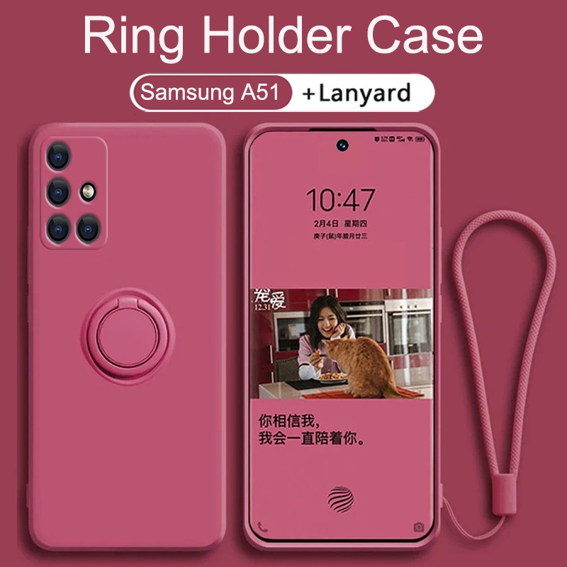 Samsung Galaxy A51 A71 A50 A70 A20S A30S A50S A70S Soft Liquid Silicone Case With Magnetic Ring Holder Free Lanyard Shockproof Cover