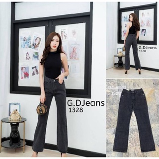 G.D.Jeans รุ่น 1328#กางเกงยีนส์ขายาวผ้าด้านทรงกระบอกใหญ่สีดำฟอกความยาว39นิ้ว