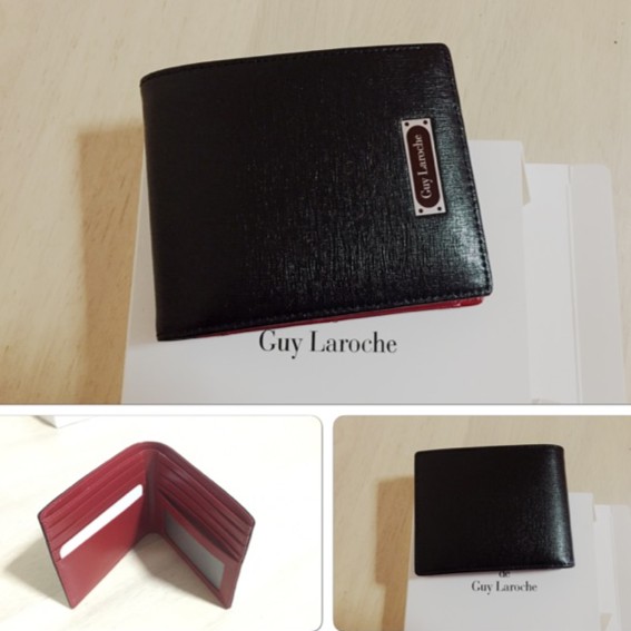 กระเป๋าสตางค์ผู้ชาย Guy laroche สีดำ ด้านในสีแดง เท่ ของแท้