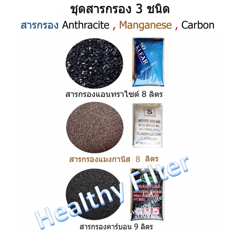 ชุดสารกรองน้ำ 3 ชนิด : Granular Activated Carbon, Manganese Green Sands & Anthracite(เหมาะสำหรับถังกรองขนาด 8 × 44 นิ้ว)
