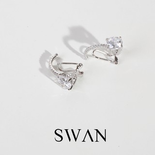 SWAN - Oversize Diamond Cuff ต่างหูหนีบเงินแท้ ไม่ต้องเจาะ ฝังเพชรคิวบิกเซอร์โคเนีย cubic zirconia