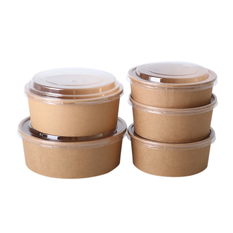 แพค 50 ใบ ชามกระดาษคราฟท์ ถ้วยกระดาษพร้อมฝาใสขนาด 500/750/1000/1500 ml