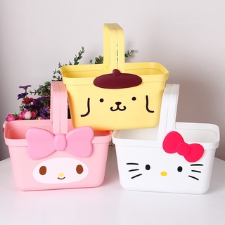 พร้อมส่ง ตะกร้าใส่ของ ลายการ์ตูนSanrio ตะกร้าลายคิตตี้ ลายมายเมโลดี้ ตะกร้าพลาสติกมีหูหิ้ว งานMiniso น่ารักมากก