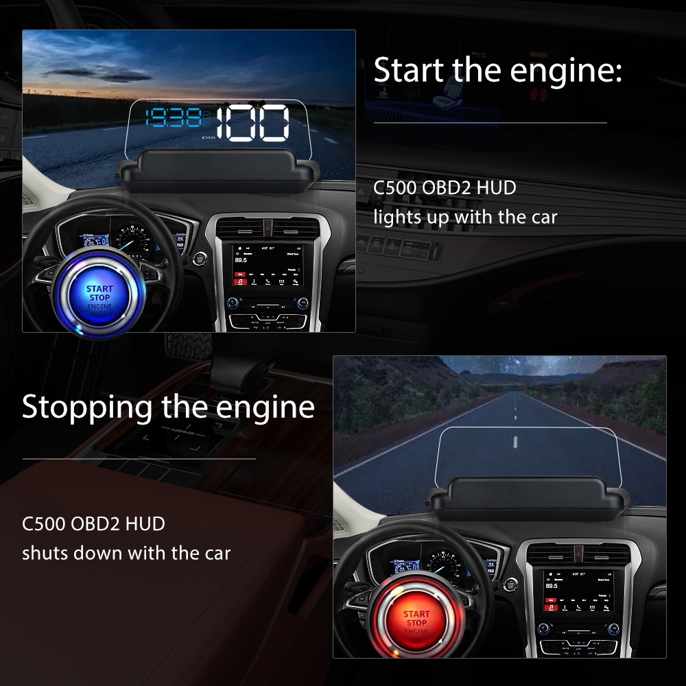 Geyiren C500 Auto Obd2 Gps Hud Head-up Display Eobd Windshield Car  Speedometer Projector Digital Car Accessories For All Car - Head-up Display  - AliExpress