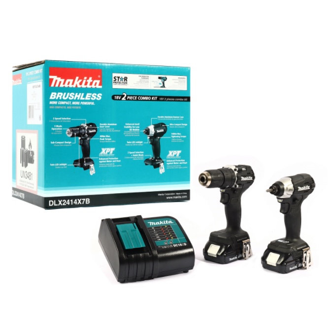 OK  Makita DLX2414X7Bสว่านกระแทกไร้สาย ไขควงไร้สาย 18V DHP487z + DTD157z Black Edition มากีต้า dlx24