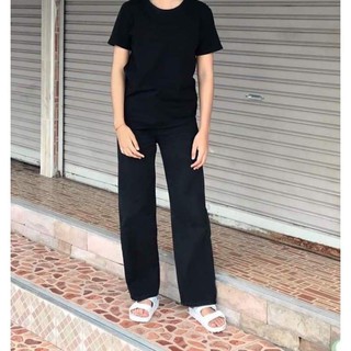 [พร้อมส่ง]👖กางเกงยีนส์รุ่นON THE WAYขากระบอกดำสไตล์วินเทจ เอวสูง ใส่ได้ทั้งชายและหญิง ผ้าดี สีไม่ตก ยีนส์ดำ