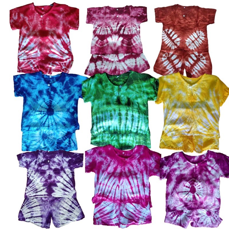 ชุดมัดย้อม👗เด็กแรกเกิดถึง10ขวบเนื้อผ้าสปันใส่สบาย(คละลาย)