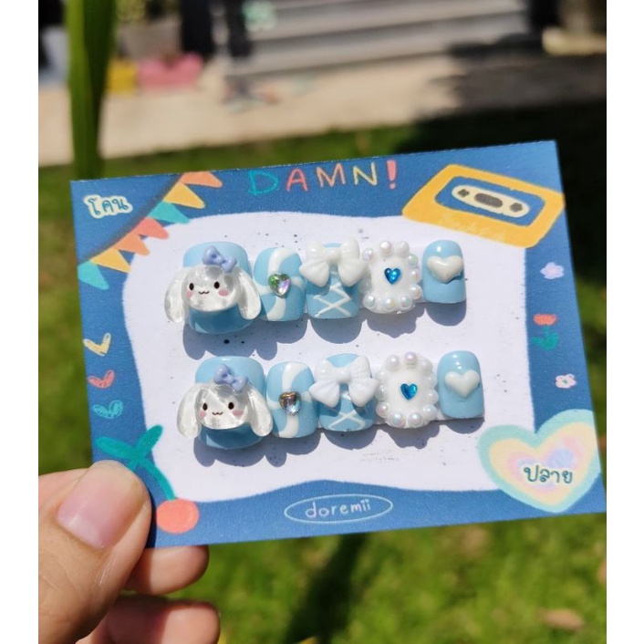 เล็บปลอมติดอะไหล่ สีฟ้าพาสเทล น่ารักที่สุด