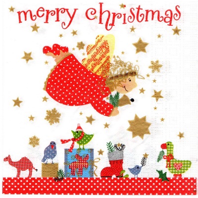 Pladao Napkin ภาพ คริสต์มาส Angel Merry Christmas กระดาษ แนพกิ้น สำหรับงานศิลปะ เดคูพาจ decoupage ขนาด L 33x33