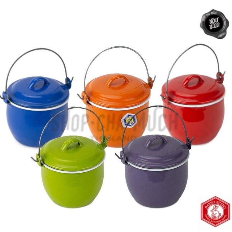 -โปรดอ่าน- หม้อหิ้ว หม้อหูหิ้วเคลือบ Enamel 12 ซม. ความจุ 850 มล. Rabbit กระต่าย 2 สี - 1 ใบ