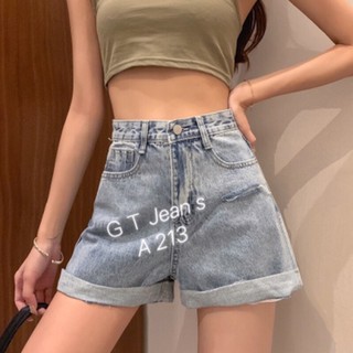 2020แบบใหม กางเกงยีนส์ผู้หญิงเอวสูงขาสั้นสีฟ้าอ่อนแถบข้าง  denim shorts womens high waist little daisy emb  NO.A 213