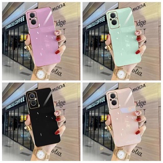 ปลอก OPPO Reno 8 4G Reno 8 Z 5G Reno 8 5G Reno 8 Pro 5G A57 4G 2022 A76 A96 A16K A16e ขอบตรง 90° ชุบกล้องป้องกันเคสโทรศัพท์