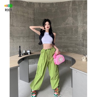 NINI [early autumn limit] work clothes drawstring loose casual pants high waist vertical straight pants womens slimming pocket mop long pants