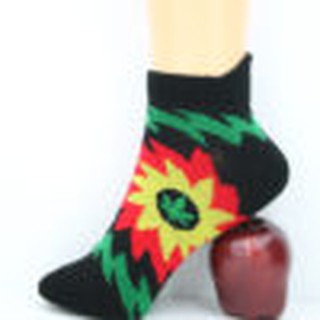 สินค้าราสต้า Low-cut Socks Black Sun All Sizes ถุงเท้าสไตล์ RASTA-REGGAE สีเขียวเหลืองแดงดำ ลายดอกทานตะวัน