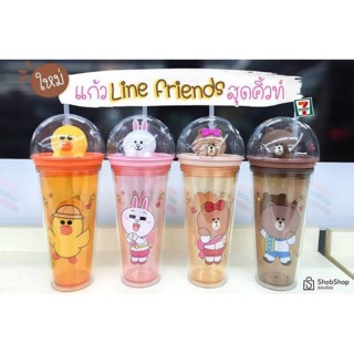 ❤️พร้อมส่ง❤️ แก้วน้ำ linefriends 7-11 📍ขายเป็นเซ็ต 4ใบ