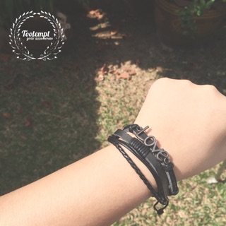 Love Leather Bracelet #B  สร้อยข้อมือหนัง ลายเลิฟ