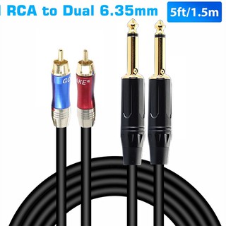 5 ฟุต 1/4 นิ้ว trs แจ็ค to dual rca สายเคเบิ้ลชุบทอง 6 . 35 มม. to 2 rca เสียงสเตอริโอ