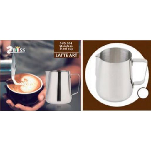 เหยือกตีฟองนม สแตนเลส ขนาด 350ml, 600ml มีสเกลด้านใน Stainless Pitcher 350cc, 600cc ยี่ห้อ BOSS (แก้วตีฟองนม พิชเชอร์)