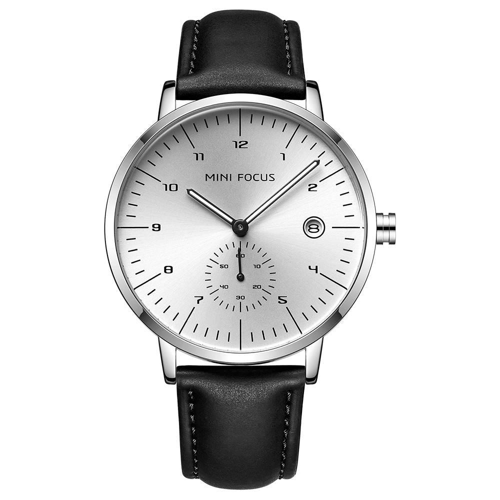Mini FOCUS MF0303 นาฬิกาข้อมือควอตซ์แฟชั่น สายหนัง กันน้ํา แบบบางพิเศษ สําหรับบุรุษ