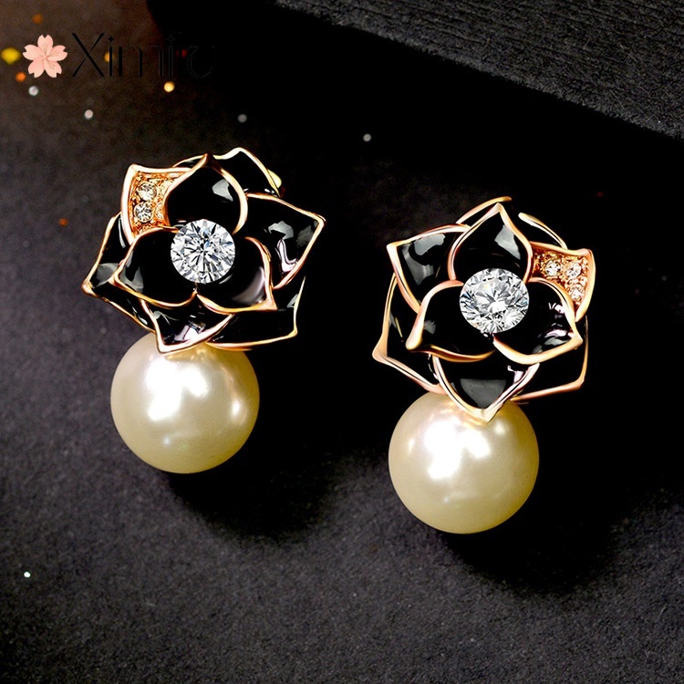 ⭐ Creative pearl rose 925 ต่างหูเงินผู้หญิง Earings สําหรับชายน่ารักเกาหลีแฟชั่นเครื่องประดับ Vintag