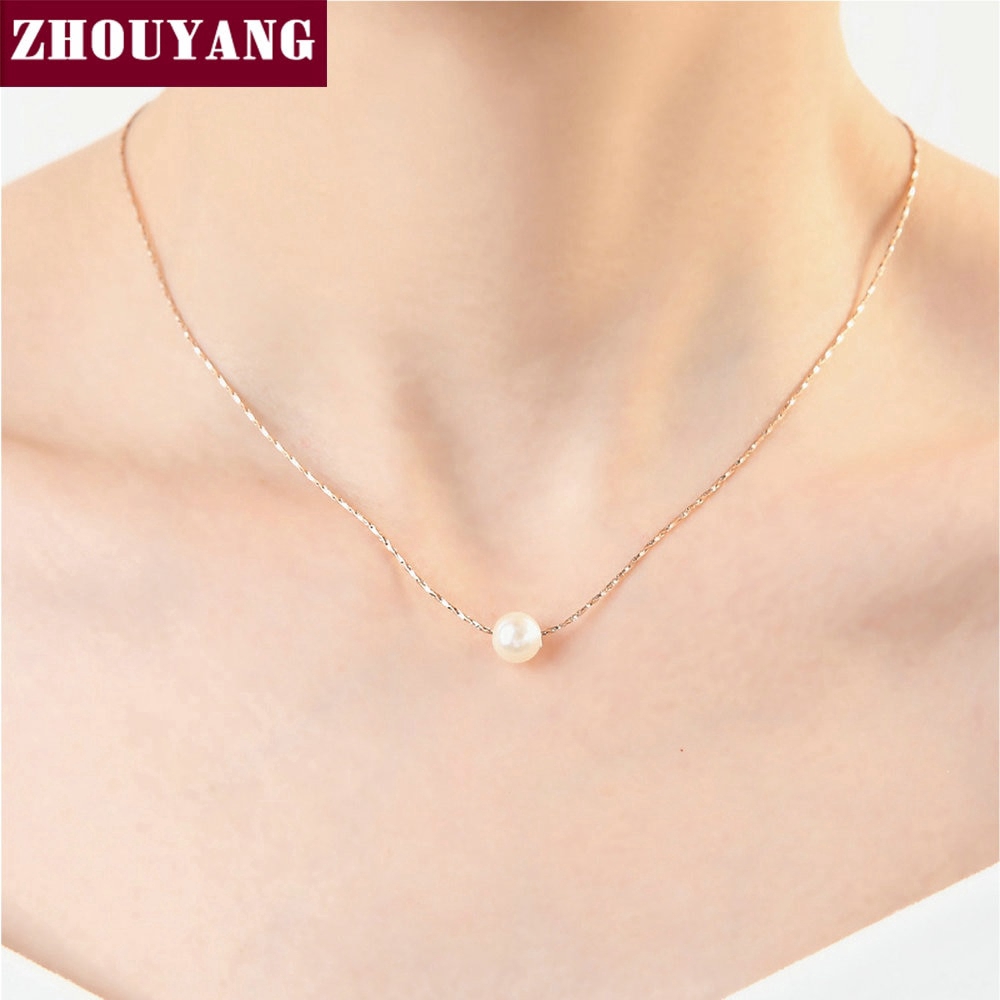 ง่าย ผู้หญิง เลดี้สไตล์เลียนแบบไข่มุกจี้สร้อยคอโรสสีทองเครื่องประดับแฟชั่น ZYN430 ZYN362