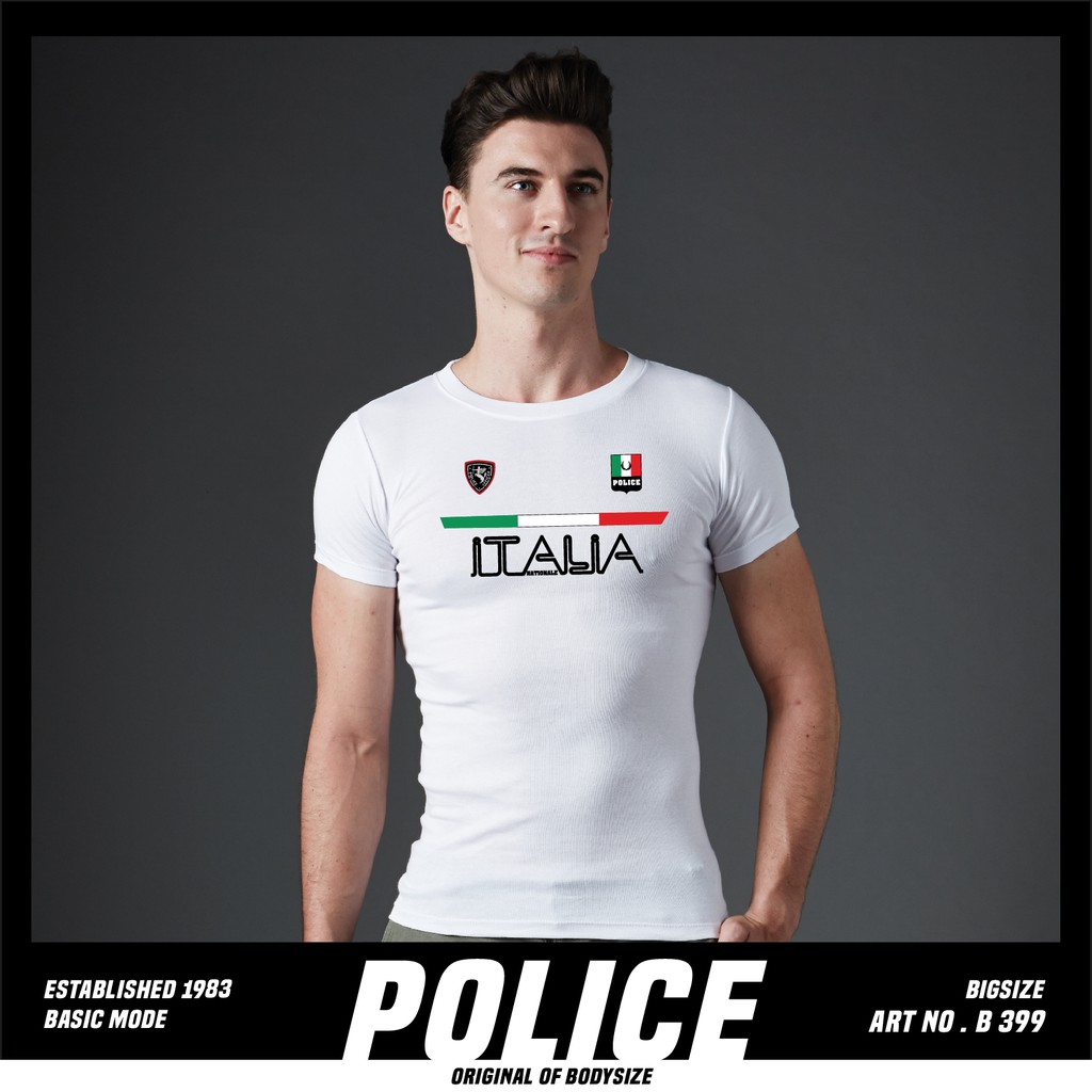 Police Bodysize เสื้อยืดคอกลม ทรง Slim fit พอดีตัว สีขาว,ดำ,เทา, ใส่ได้ทั้งผุ้ชาย/ผู้หญิง ( รหัส : F594,B399,X128 )
